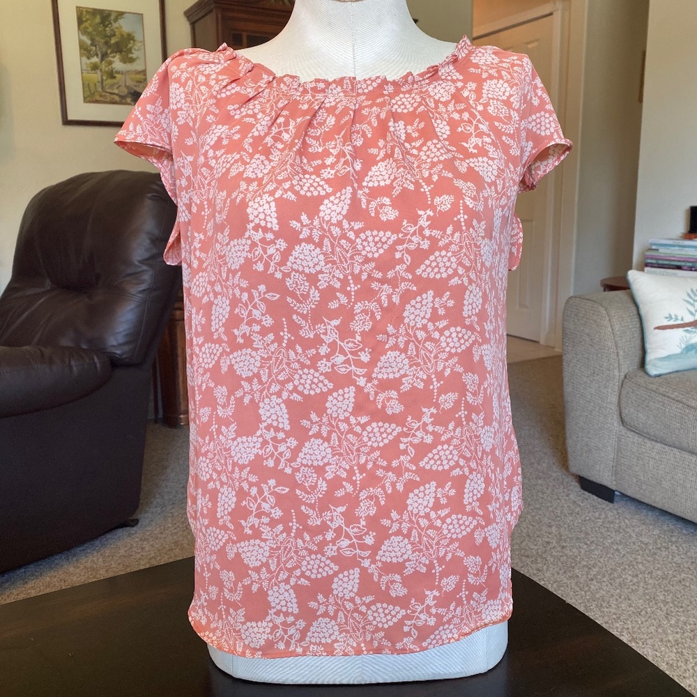 LC Lauren Conrad Women’s Cap Sleeve Tye Back Floral  Blouse Sz Small